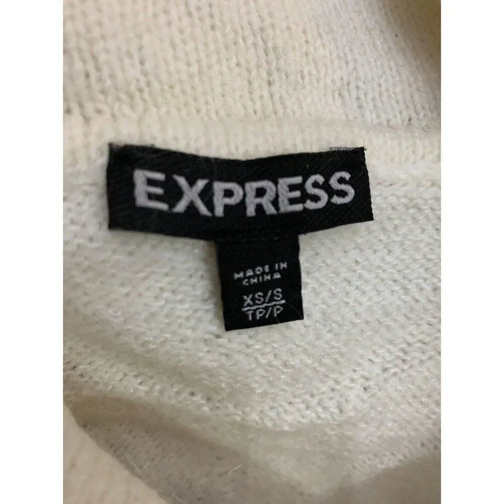 Express Women Cowl Neck Ivory Sweater XSmall azimetrical Long Sleeves